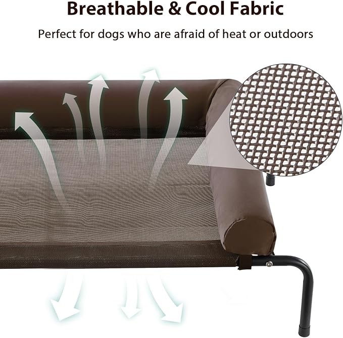 RRPETHOME Elevated Cooling Dog Bed,Raised Dog Cots Beds for Large Dogs,Outdoor Pet Bed for Large Dogs,Chew Proof Portable Cooling Pet Cot Skid-Resistant Feet,Frame with Breathable Mesh