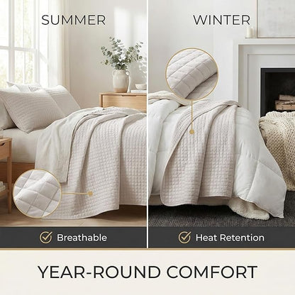 Southshore Fine Living, Inc. King Quilt Bedding Set, Quilted Comforter, Coverlet Bed Spread for California Kings, Luxury Bedding King Quilt Set, Lightweight Quilted Bedspread w/Shams, Bone (Pack of 2)