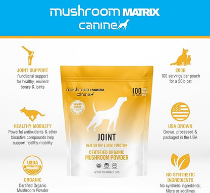 Om Mushroom Matrix Mushroom Joint & Hip Pet Supplement, Promotes Resilient Bones & Joints for Dogs & Cats, 200 Grams, 7.1 oz