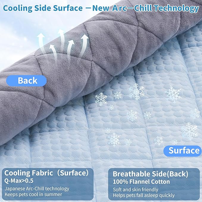 Dog Cooling Mat, Washable Cooling Mat for Dog, Foldable Kennel Pet Bed, Cool Pad (Cool &Warm Surface) for All Seasons Use, Pet Pads for Cats Use in Crate (44 X 32 Inch - Extra Large -)