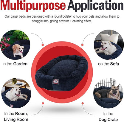 Majestic Pet 52 Inch Micro Velvet Calming Dog Bed Washable – Cozy Soft Round Dog Bed with Spine for Head Support - Fluffy Donut Puppy Mat 52x35x11 (inch) X- Large – Navy (2025)