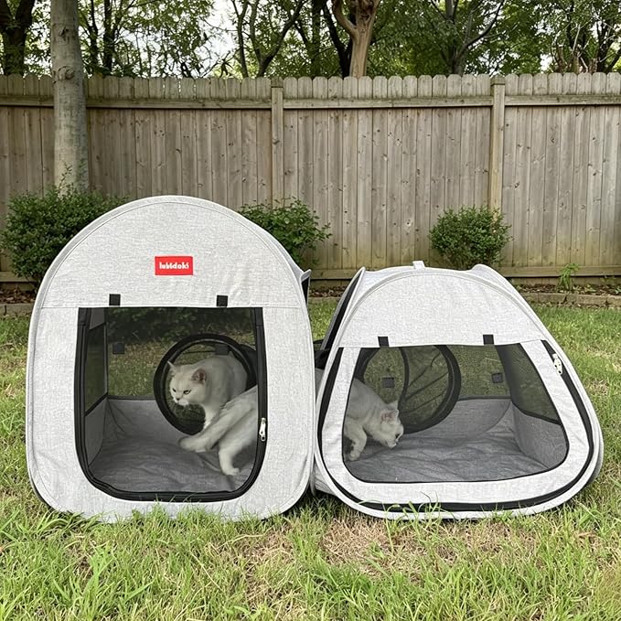 Portable Cat Playpen 2-Room with Tunnel, 3-in-1 Pop-up Cat Dog Crate Play Enclosure with Separate Areas, Foldable Pet Playpen for Puppy Kitten and Small Animals Indoor Outdoor Travel