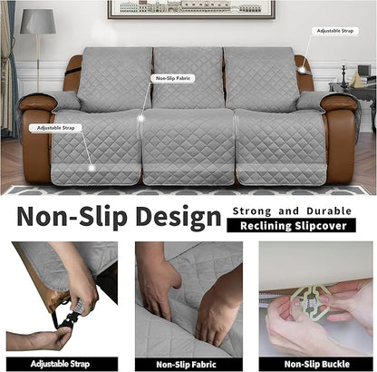 Easy-Going Oversized Recliner Sofa Cover, Reversible Couch Cover for 3 Seat Recliner, Split Sofa Cover for Each Seat with Elastic Straps for Kids, Dogs, Pets (3 Seater, Light Gray/Light Gray)