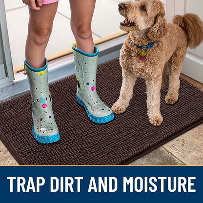 Smiry Dog Door Mat for Muddy Paws 54x32, Absorbs Moisture and Dirt Doormat, Non-Slip Washable Quick Dry Chenille Front Door Mat Indoor Entrance, Entryway Carpet for Inside Floor, Brown