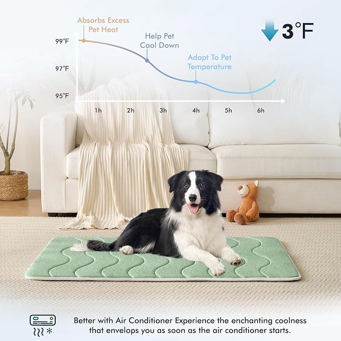 MICROCOSMOS 0.8" Thick Cooling Dog Foam Pad & Summer Pet Sleeping Mat, Machine Washable, Materials Safe, Portable Flat Pet Bed for Dogs.(Green, 30" x 19")