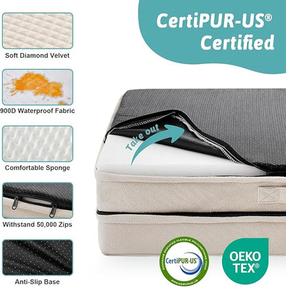 COZY KISS Orthopedic Dog Bed for Large Medium Size Dog, Dogs Crate Bed, L Shaped Foam Anti-Slip Bottom Pet Cat Sofa with Washable Removable Cover, Suitable for Pet Up to 75 lbs, 36x27x6.5 inch, Beige