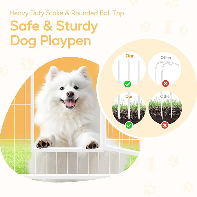 HealSmart Indoor and Outdoor Dog Playpen, 32 Inches High, 8 Panels to Assemble, Sturdy and Durable for Yard, Camping, Designed for Small/Medium-Sized Dogs, White