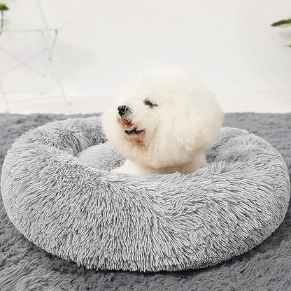 HACHIKITTY Calming Donut Cuddler Dog Bed, Round Fluffy Pet Bed for Small Dogs,Washable, Large, Gray, 24''