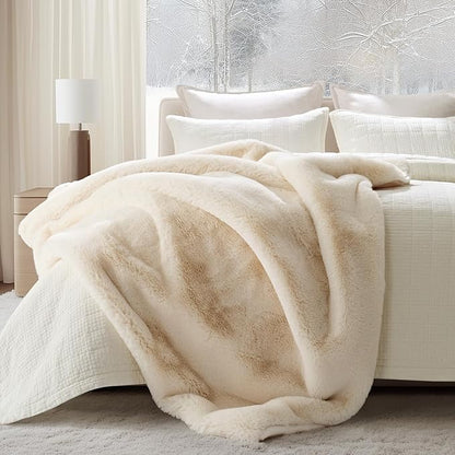 EVERGRACEHOME Luxury Soft Faux Chinchilla Fur Throw Blanket for Couch, Warm Thick Heavy Winter Throw Blanket 1220GSM for Bed, Fluffy Cozy Mink Blanket with Reversible Velvet, Arctic White, 50"x60"
