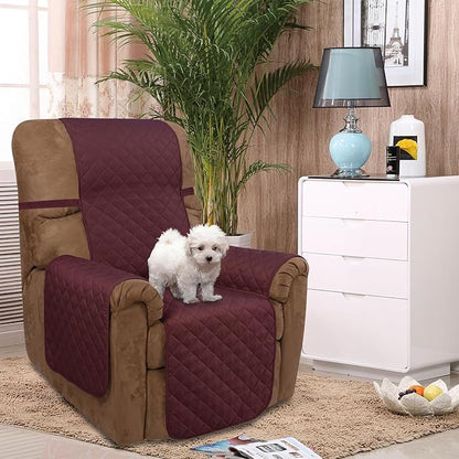 U-NICE HOME Recliner Chair Covers Reversible Quilted Water Repellent Pet Protectors with Elastic Straps (23''Recliner Small, Burgundy/Tan)