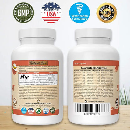 Skin and Coat Supplement with Fish Oil and Omega 3 for Dogs and Cats - Dog Itch Relief Pet Supplement for Shedding, Dry Itchy Skin and Allergies - Dog Allergy Treatment Vitamins (60 Tabs)