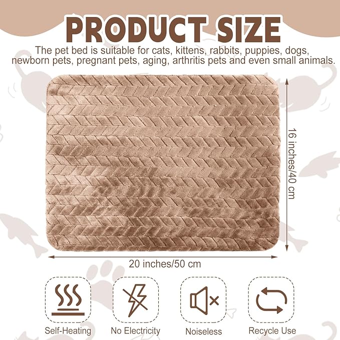Drydiet 4 Pack Self Warming Cat Bed Mat Self Heating Pad for Dog Extra Warm Winter Pet Pad Washable Thermal Pads Mats for Pets Indoor Outdoor(Camel,16 x 20 Inch)