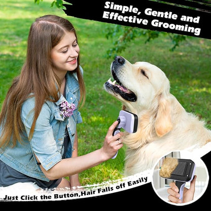 3PCS Self Cleaning Slicker Brush & Pet Grooming Rake & Flea Comb for Dogs,Cats and Horses | Double-Sided Dematting Comb & Skin Friendly Deshedding Grooming Tool | Pet Supplies(Light Purple)