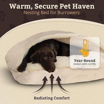 Snoozer Rectangle Cozy Cave Dog Bed - Indoor Dog Bed with Cover Cave, Covered Calming Burrow for Large Sized Pets with Blanket Attached, Enclosed, Washable Cover - XL, Buckskin
