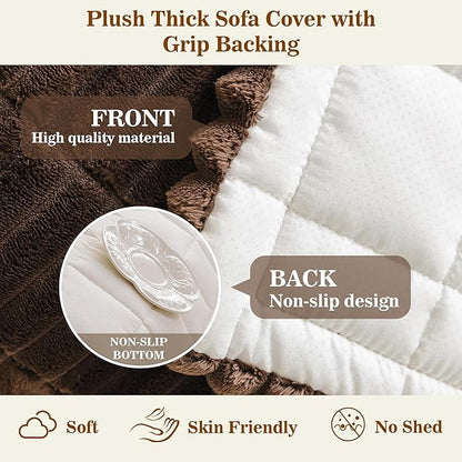MYSKY HOME Couch Covers for 3-4 Cushion Sofa Pet Friendly, Couch Cover for Dogs, Sofa Covers for Pets Washable, Soft Non-Slip Sofa Slipcovers Furniture Protector Covers, Chococlate, 27.6" x 82.7"