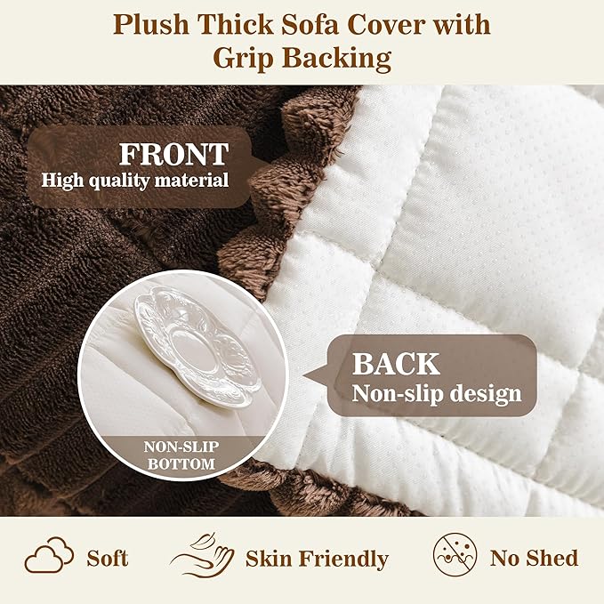 MYSKY HOME Couch Covers for 3 Cushion Sofa Pet Friendly, Couch Cover for Dogs, Sofa Covers for Pets Washable, Soft Non-Slip Sofa Slipcovers Furniture Protector Covers, Chococlate, 27.6" x 70.9"