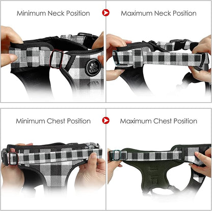 NESTROAD Dog Harness (Checkered Black,S) with Leash, Reflective, Adjustable, Soft Padded, Easy Control Handle, for Small Dogs, Front & Rear Clip Design