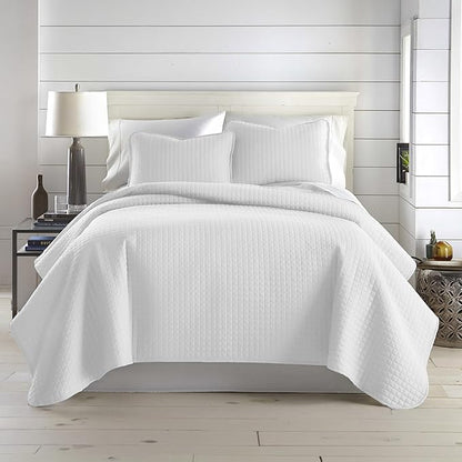 Southshore Fine Living, Inc. XL Twin Quilt Set, Microfiber Quilted Bedspread, White Bedding Twin Coverlet w/Pillow Sham, Pet Hair Resistant Bedding Coverlet Set, Quilted Comforter, Bright White Quilt