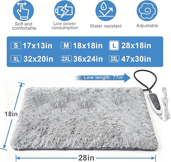 GOLOPET Dog Heating Pad 28x18 in with Smart Thermostat Switch and Power Line Protection Tube,Obtained MET and UL Dual Certification,Waterproof Puppy Heating Pad- Gray 1