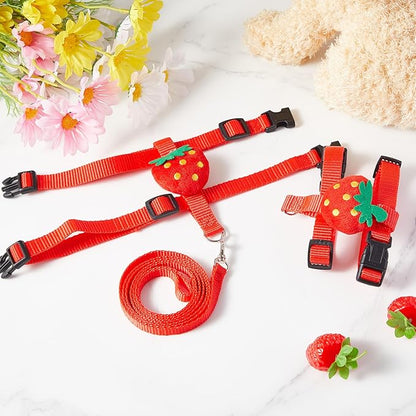 Duck Harness Leash Set Duck Harness and Leash for Real Ducks Adjustable Walking Rope Pet Cute Pattern Outdoor Traction Rope for Chicken Rabbit Small Animals(Xs,Strawberry)