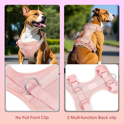 Wisedog Dog Harness Medium Sized, Pet Vest with Front Clip, Adjustable Puppy Harness with 3 Fast Release Buckles[Easy to Put on & Take Off] (Pink, L)