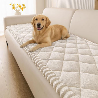 Smiry Fuzzy Couch Cover for Dogs, Non Slip Washable Pet Sofa Cover, Scratch Proof Hair Resistant Plush Sofa Slipcover, Pet Friendly Couch Cushion Protector for Cat, White, 27.6" x 59"