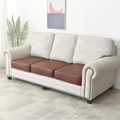 Yates Home PU Leather Couch Sofa Cushion Slipcover Water-Proof Elastic Chair Seat Covers Loveseat Slip Cover for Seater Replacement in Living Room（3 Piece Large Sofa Cushion Covers, Light Brown