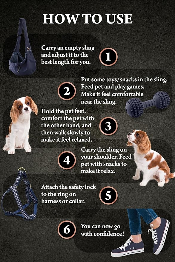 Noah & Paw Dog Sling Carrier for Small Dogs 5-18lb, Dog Sling for Small Dogs and Cats, Dog Carrier with Adjustable Padded Strap, Premium Twill, Lined with Fur, Double Safety Feature, Machine Washable