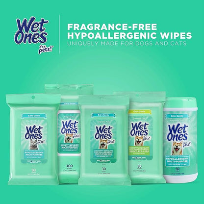 Wet Ones for Pets Hypoallergenic Multipurpose Dog Wipes with Vitamins A, C & E - No Fragrance Pet Wipes for Dogs in Canister, 50 Count