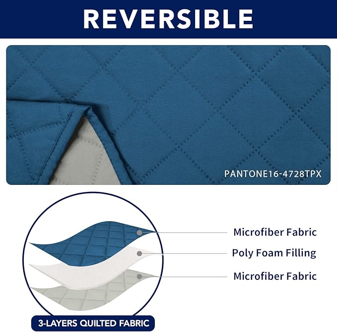 PureFit 2 Seat Recliner Cover for Loveseat, Peacock Blue/Beige, Water Resistant, Reversible, Furniture Protector for Recliner, Sofa, Durable, Machine Washable