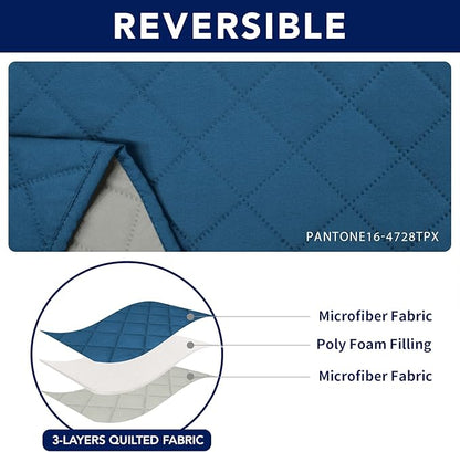 PureFit 2 Seat Recliner Cover for Loveseat, Peacock Blue/Beige, Water Resistant, Reversible, Furniture Protector for Recliner, Sofa, Durable, Machine Washable