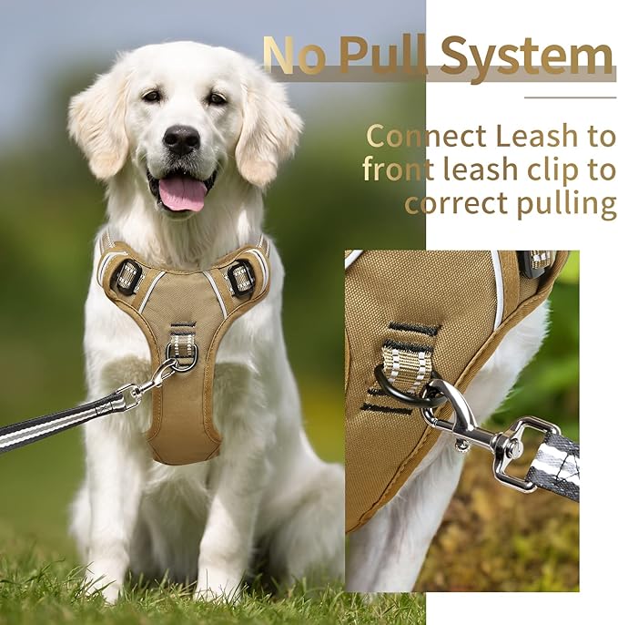 HEELE Dog Harness, Dog Harness for Small Medium Large Dogs No Pull Adjustable Padded Reflective Harness with Handle for Walking Training, Brown, XS