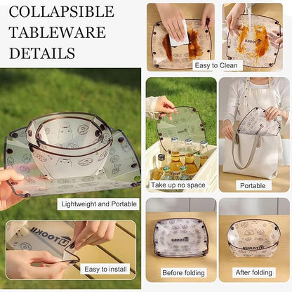 MIUPOO Collapsible Cup Set,Portable Mess Kit,Food Grade Material Free Folding Cup for Lunch Family Picnic, 4.7×4.2×3.2 Inches,4Pieces