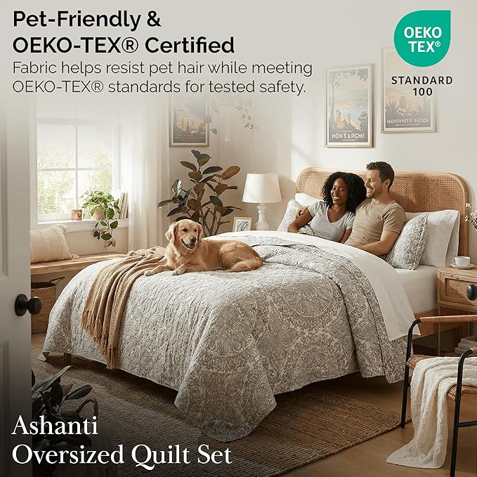 Southshore Fine Living, Inc. Quilt Comforter, Twin XL Dorm Bedding Set, Stain Resistant, Machine Washable Boho Bed Spread, Twin XL Quilt Bedspread Set w/Pillow Sham, Ashanti Bone
