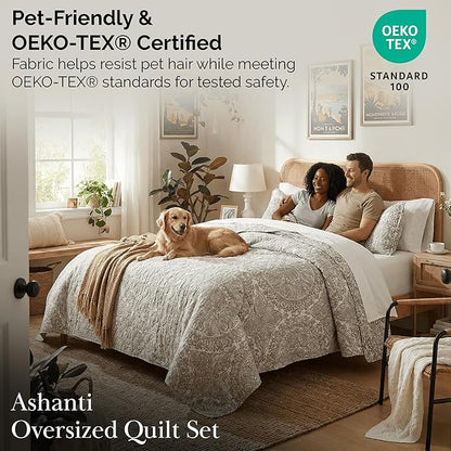 Southshore Fine Living, Inc. Quilt Comforter, Twin XL Dorm Bedding Set, Stain Resistant, Machine Washable Boho Bed Spread, Twin XL Quilt Bedspread Set w/Pillow Sham, Ashanti Bone