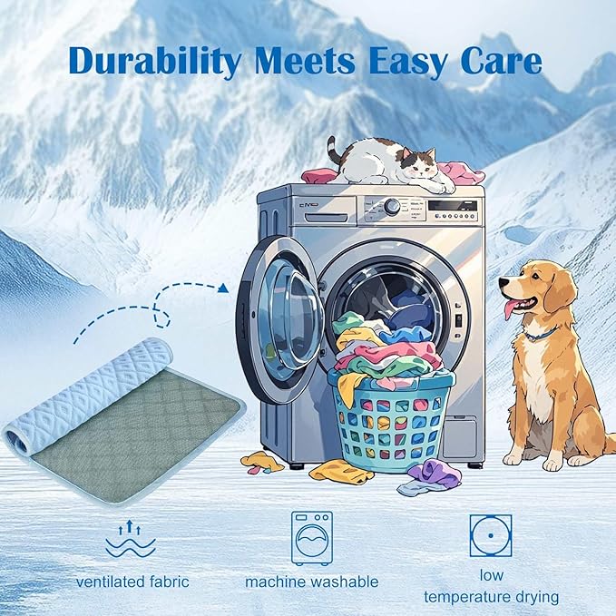 Upgraded Dog Cooling Mat for Large Dogs Cats,Q-Max>0.45 Chill Cool Fiber Rapid Cooling,Breathable Non-Slip Crate Pad,Portable Washable Kennel Bed for Summer Indoor Outdoor,39.0×27.5in,,Light Blue