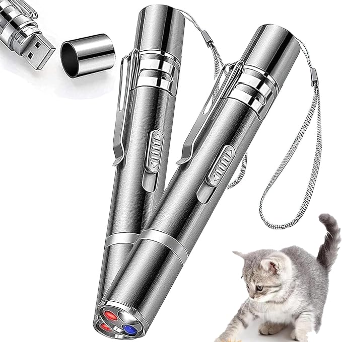 IVVTRYI Laser Pointer 2 Cat Toys for Indoor, Rechargeable, 7 Adjustable Wand Red Light Pet Interactive Cat Mouse Toys to Keep Busyfor Kitten Dog Chase Play