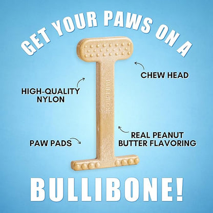 Bullibone Nylon Dog Chew Toy for Aggressive Chewers - Dental Hygiene Bone with Peanut Butter Flavor, Durable Tough Chew Toys for Large Dogs, Indestructible Dog Bone - 2 Pack