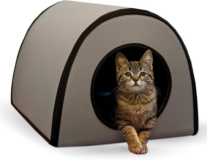 K&H Pet Products Heated Outdoor Cat House for Outside - Thermo Mod Kitty Shelter, Insulated, Waterproof, Heated Floor, Washable Cover, Safety Listed - Small 21 X 14 X 13in Gray 25W