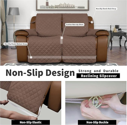 Easy-Going Loveseat Recliner Cover, Reversible Couch Cover for Double Recliner, Split Sofa Cover for Each Seat, Furniture Protector with Elastic Straps for Kids, Dogs, Pets(2 Seater, Brown/Beige)