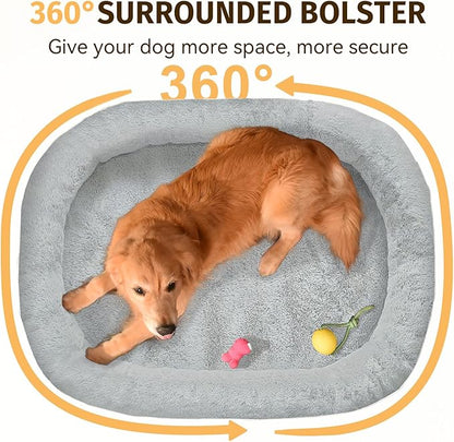 Orthopedic Dog Bed for Large Dogs, Waterproof Dog Bed for Large Size Dogs with Bolsters, Egg Crate Foam Sofa Bed with Washable Removable Cover & Non-Slip Bottom, Silver