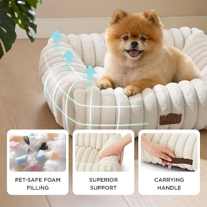 Bedsure ComfyFleece™ Cute Dog Bed for Small Medium Dogs - Washable Furry Puppy Beds, Rectangle Orthopedic Corduroy Fleece Pet Beds with Removable Zipper Cover, 25x21x7inches, Vintage Indigo