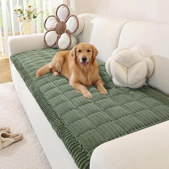 OstepDecor Washable Couch Cover for Dogs, Thick Pet Friendly Sofa Covers, Soft Couch Protector, Paw Cart Sofa Slipcovers, Cushion Protector for Leather, Sectional, Loveseat (27.6" x 47.2", Green)