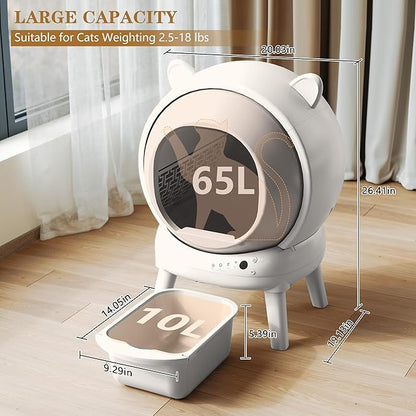 PUPETPO Self Cleaning Litter Box, Automatic Cat Litter Box for Multiple Cats, Auto Litter Box Robot with APP Control, Dual Safety Sensors, Odor Control&Low Noise, Cat Ears Design, Ivory White