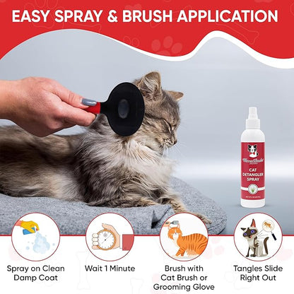 Warren London Cat Detangler Spray for Matted Hair | Leave in Conditioner Pet Detangling Spray that Demat & Refreshes | Use with Cat Brush or Grooming Glove | Made in USA | 8oz