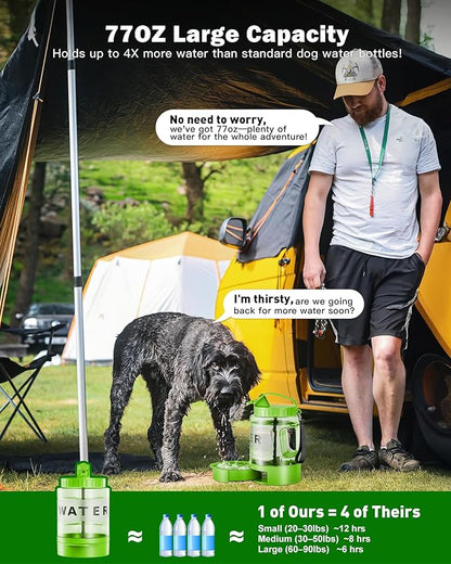 SwSun Dog Water Bottle Travel Bowl - 77oz Large Portable Dog Water Bowls Dispenser for Camping Essentials Hiking Traveling Beach Car Park Accessories, Leak Proof Pet Drinking Bottle Dispenser, Green