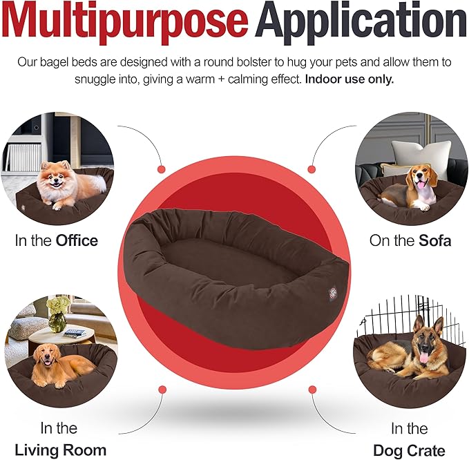 Majestic Pet 24 Inch Suede Calming Dog Bed Washable – Cozy Soft Round Dog Bed w/Spine Support for Dogs to Rest Head - Fluffy Donut Dog Bed 24x19x7 (Inch) - Round Pet Bed Small – Chocolate (2025)
