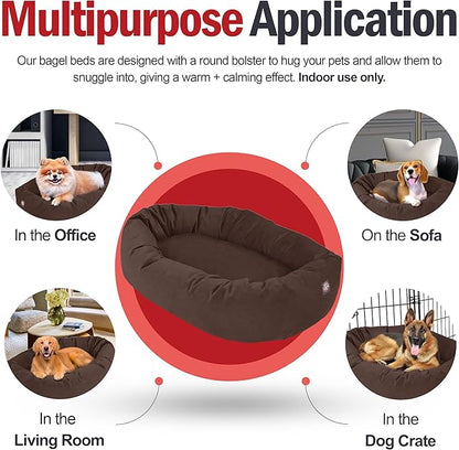 Majestic Pet 24 Inch Suede Calming Dog Bed Washable – Cozy Soft Round Dog Bed w/Spine Support for Dogs to Rest Head - Fluffy Donut Dog Bed 24x19x7 (Inch) - Round Pet Bed Small – Chocolate (2025)