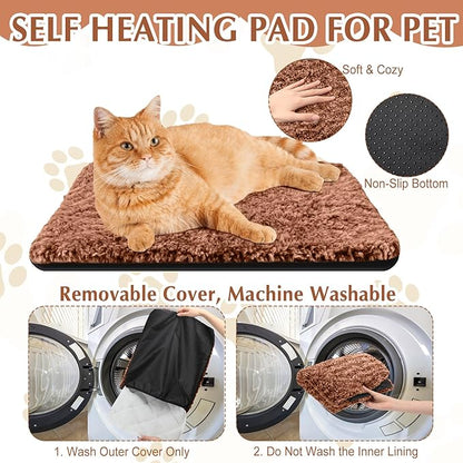 Drydiet 4 Pack Self Warming Cat Pads Self Heating Cat Mat Washable Homeless Dogs Thermal Pads Kennel Pad Reflects Body Heat Warm Crate Bed Mat for Indoor Outdoor Pet(Brown,16 x 20 Inch)