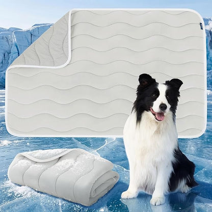 Bedsure Cooling Dog Mat Extra Large - Q-Max>0.4 XL Thin Breathable Cold Crate Pad Indoor for Pets with Chill Cool Fiber as Cooling Topper，Portable Washable Kennel Mat in Outdoor Summer, 41x28, Grey